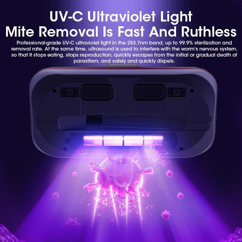 Wireless Vacuum Cleaner Dust Mite Remover, UV Mattress Bed Pet Hair Pillows Sofas Carpets Individual Filter Element