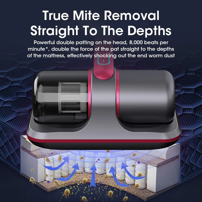 Wireless Vacuum Cleaner Dust Mite Remover, UV Mattress Bed Pet Hair Pillows Sofas Carpets Individual Filter Element
